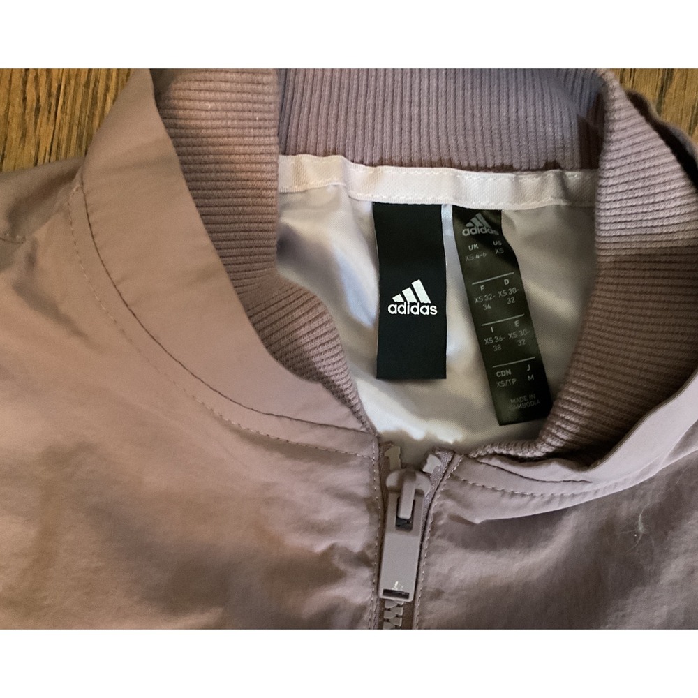 Adidas Womens Mauve Taupe Full Zip Bomber Jacket Sporty Lightweight XS - Picture 3 of 3